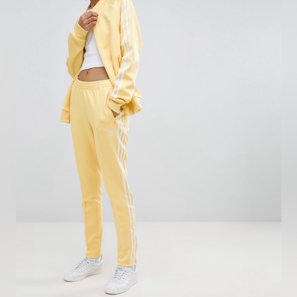 adidas Originals adicolor Three Stripe Track Pants In Yellow - Picture 1 of 8
